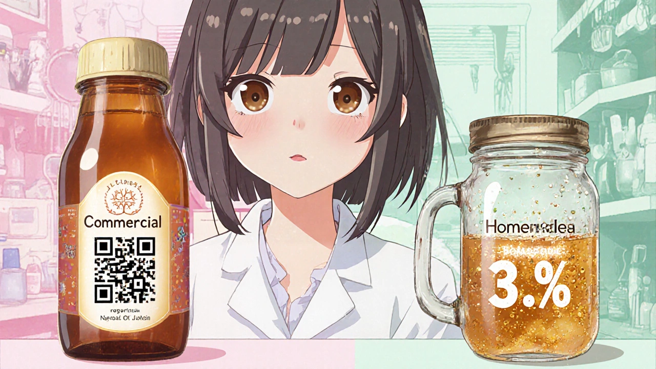 Deux bouteilles de kombucha côte à côte : une commerciale et une faite maison, avec des pourcentages d&#039;alcool visibles.