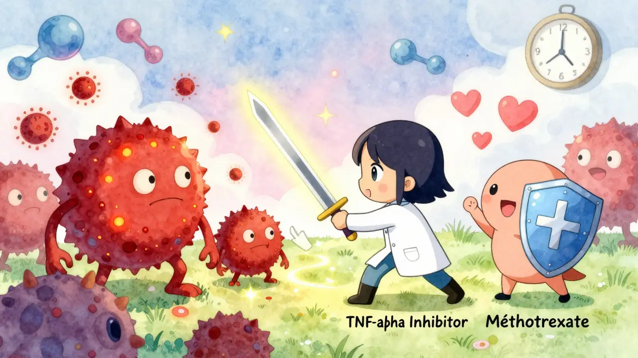 Guerrier médical combattant l'inflammation avec l'aide d'un allié amplifiant son pouvoir, dans un style de bataille douce.