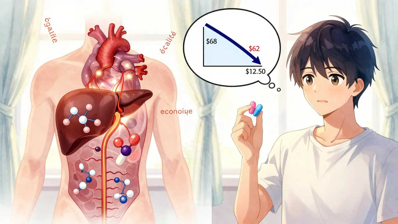 Schéma animé montrant l'équivalence moléculaire entre médicament de marque et générique.