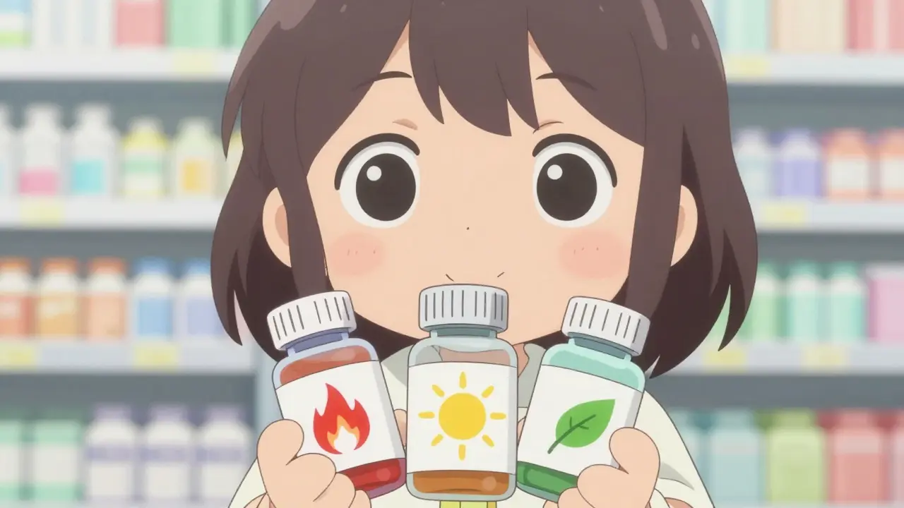 Personnage anime moe tenant des médicaments avec symboles de risque.