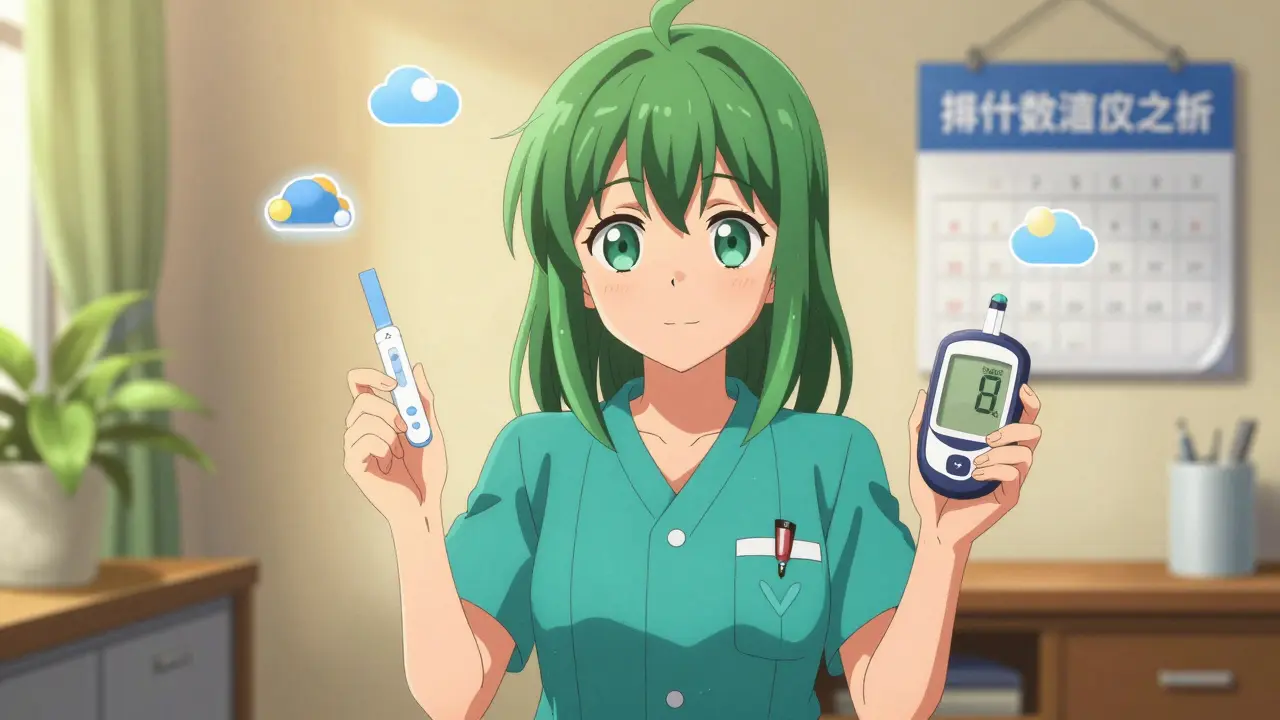 Femme courageuse tenant des bandelettes urinaires pour surveillance santé