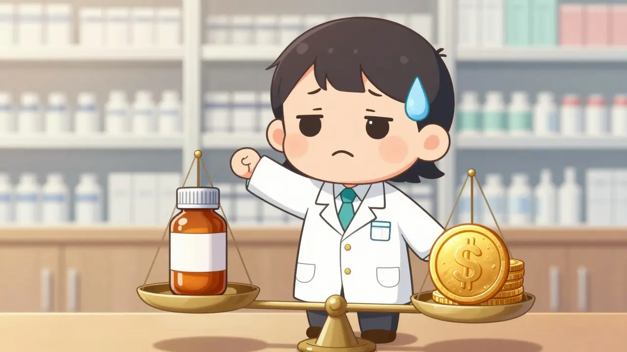 Administratrice de santé pesant les économies face au risque de pénurie de médicaments.