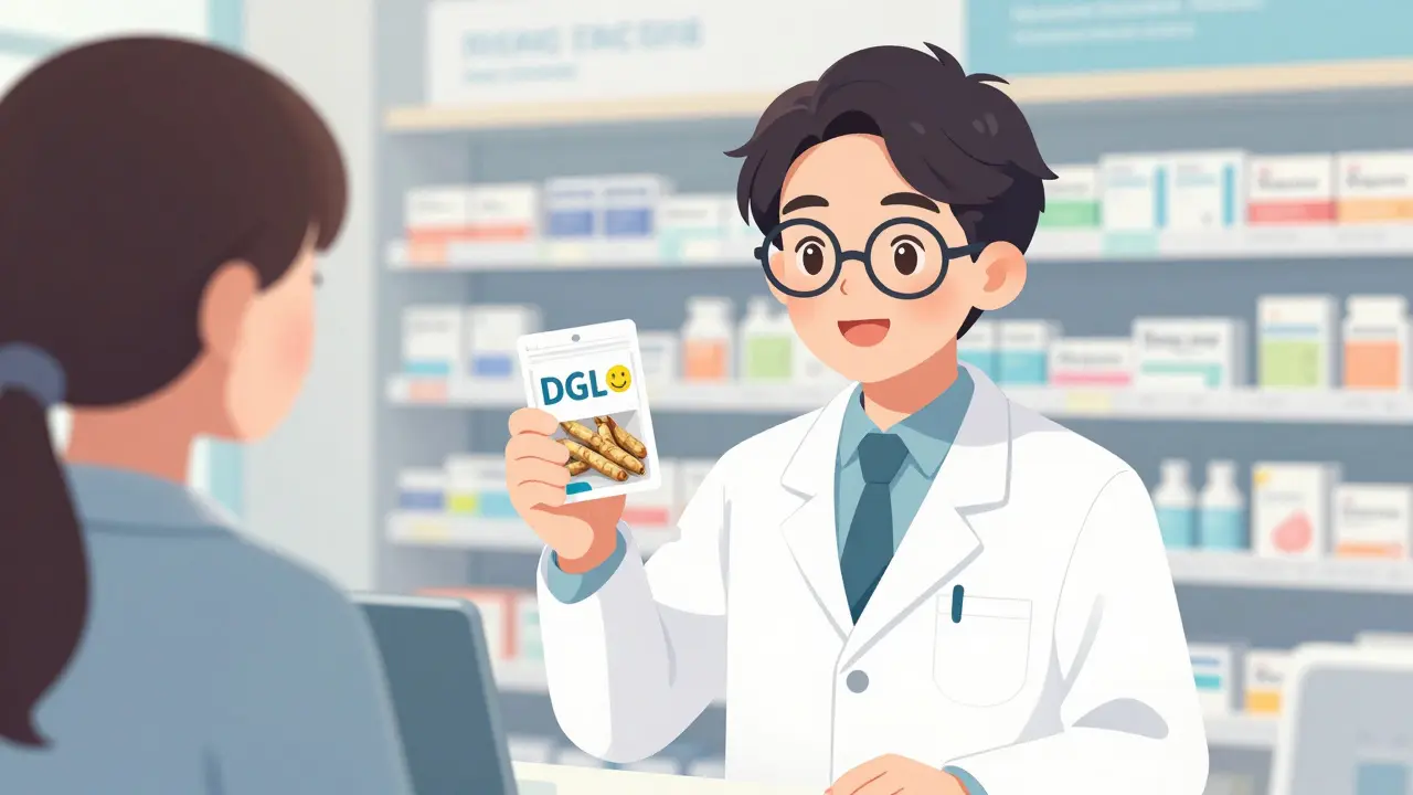 Pharmacien expliquant la différence entre la réglisse DGL et naturelle.