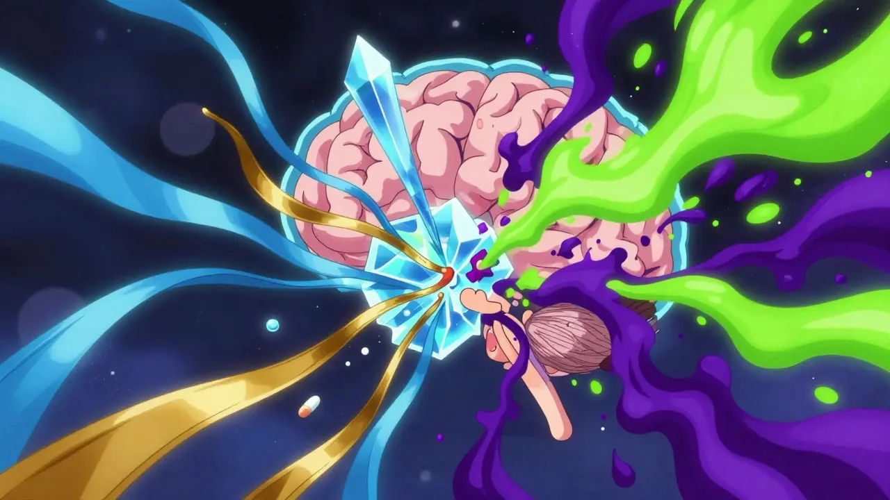 Représentation conceptuelle du conflit chimique entre alcool et antidépresseurs.