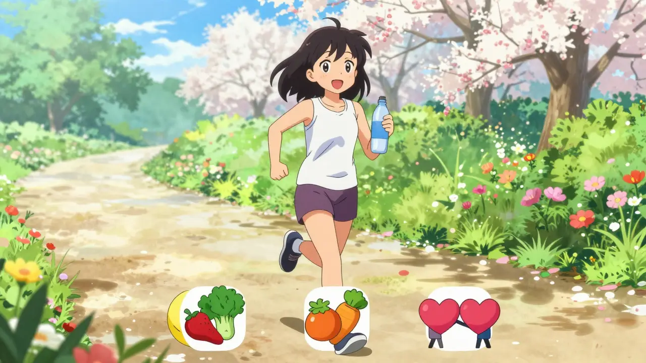 Jeune fille courant joyeusement en plein air pour sa santé