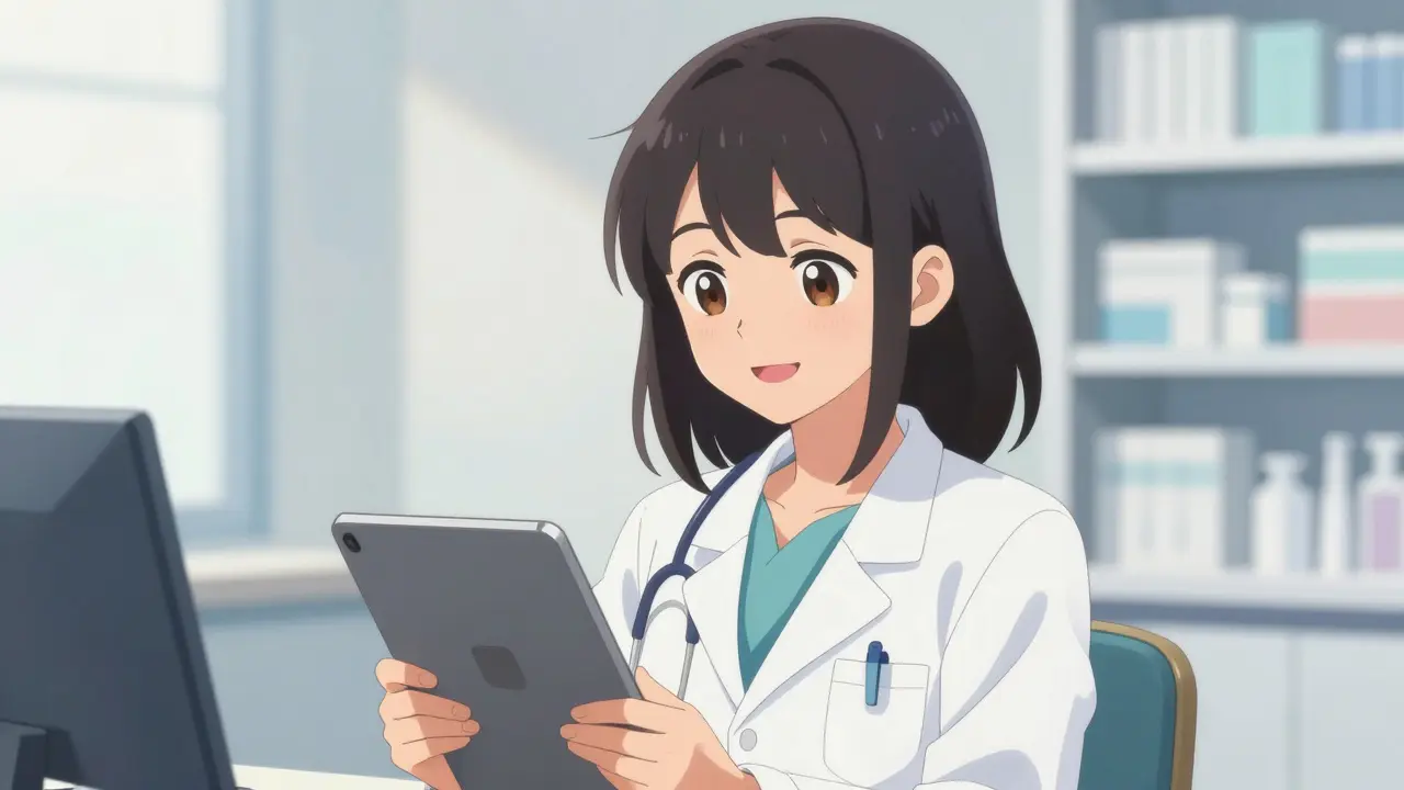 Médecine en ligne : une infirmière souriante et rassurante avec une tablette numérique