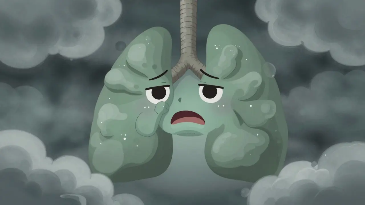 Personnage anime moe illustrant la bronchite chronique et le mucus