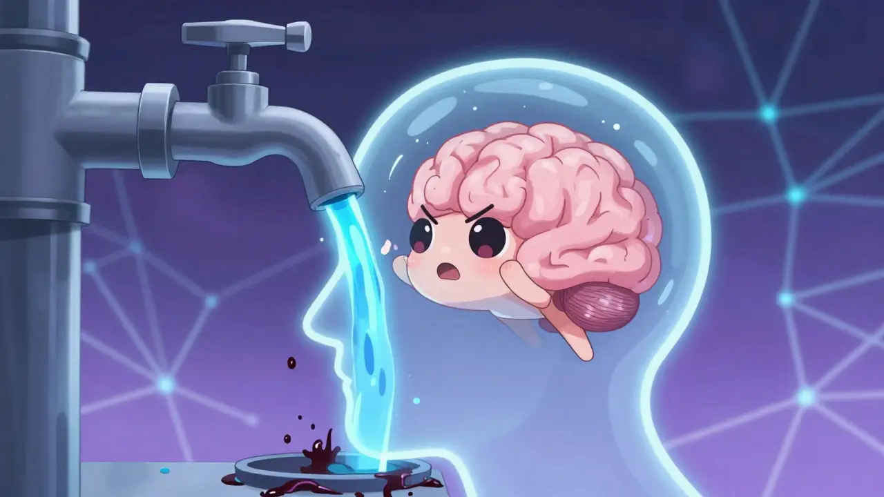 Visualisation mignon d'un cerveau submergé par un excès de sérotonine