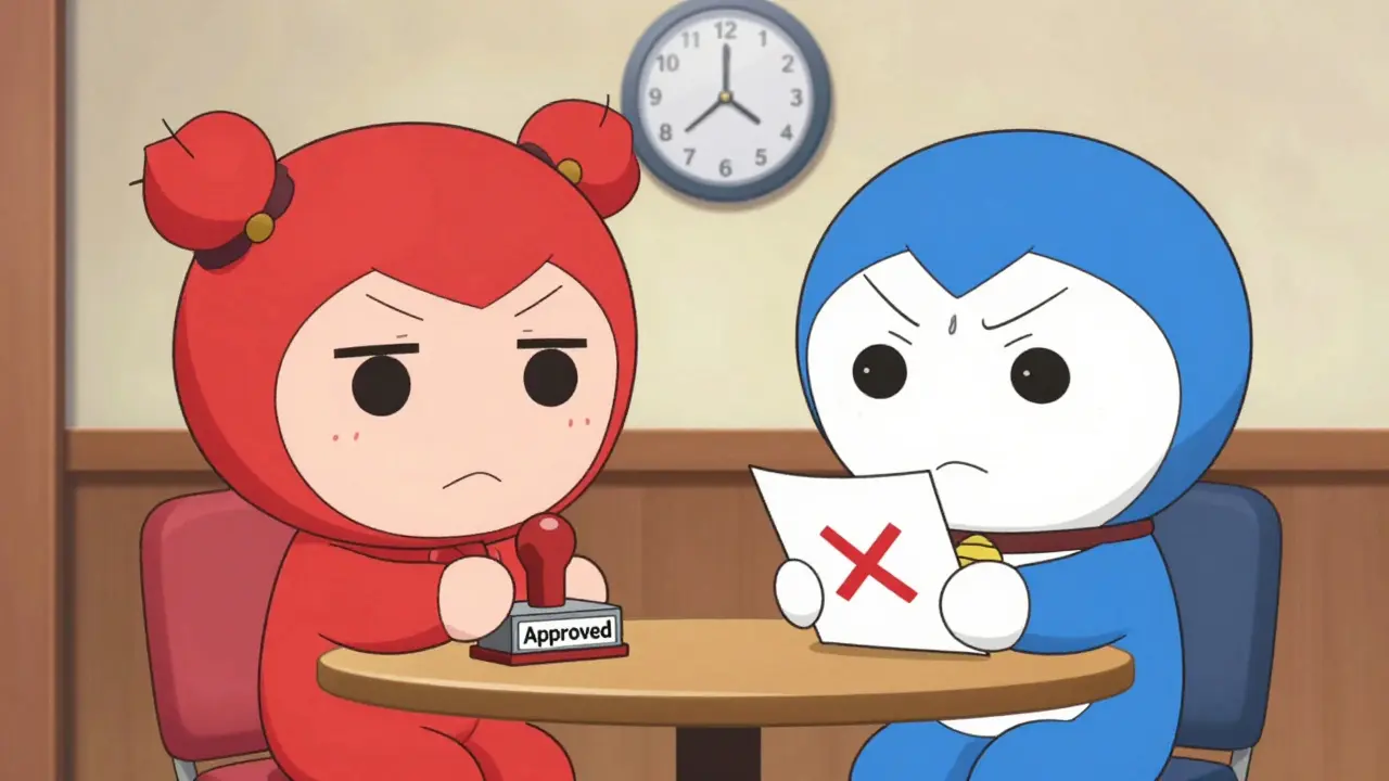 Deux personnages chibi en comité de révision, l'un confiant, l'autre inquiet