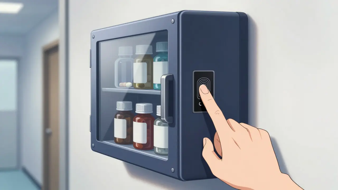 Gant de sécurité biométrique monté au mur avec des pilules à l'intérieur