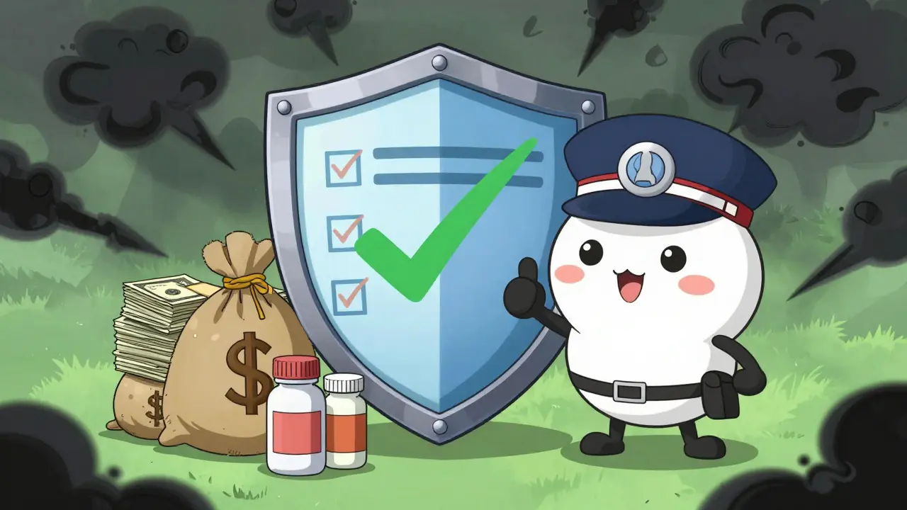 Personnage de manga protégeant des médicaments contre les arnaques en ligne